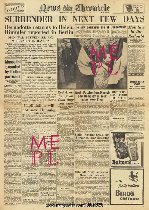 : News Chronicle front page German surrender expected : News Chronicle front page German surrender expected