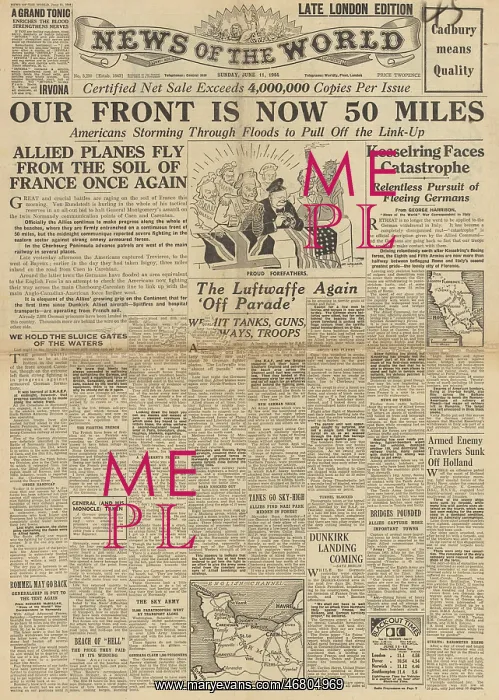 : News Of The World front page Battle of Caen : News Of The World front page Battle of Caen