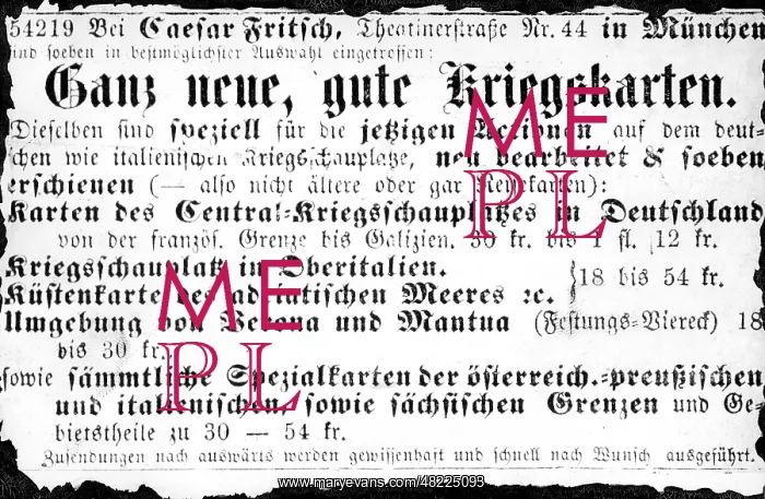 : Newspaper advertisement related to the war between Prussia : Newspaper advertisement related to the war between Prussia
