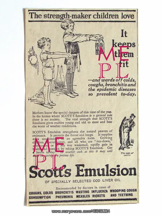: Newspaper advertisement for Scott's Emulsion, UK : Newspaper advertisement for Scott's Emulsion, UK