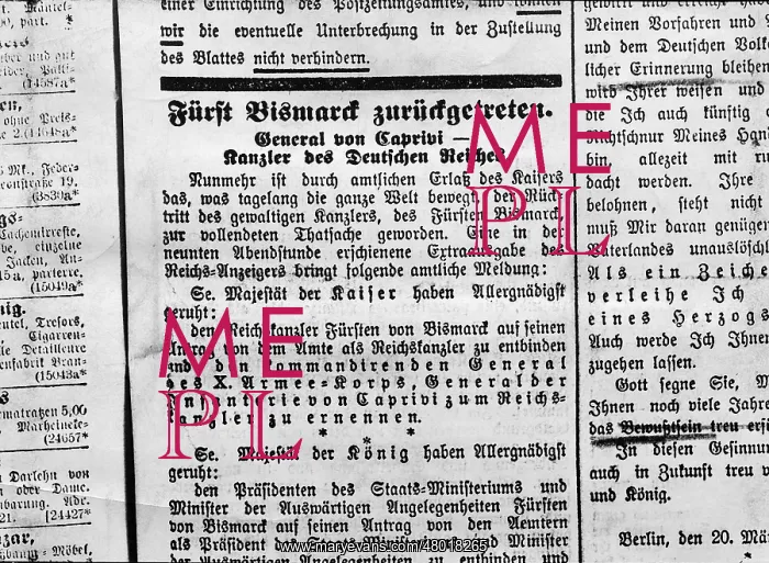 : Newspaper article about the resignation of Otto von Bismarck : Newspaper article about the resignation of Otto von Bismarck