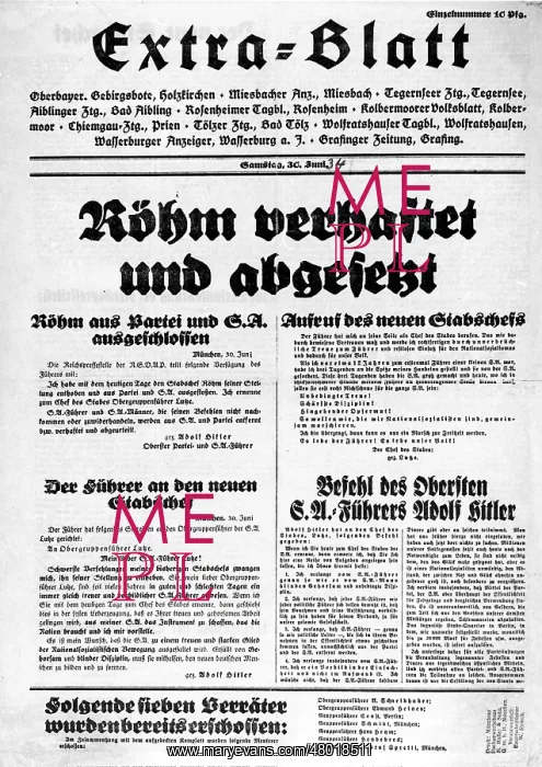 : Newspaper article about the Roehm putsch, 1934 : Newspaper article about the Roehm putsch, 1934
