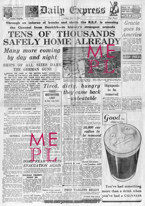 : Newspaper front cover: evacuation of Dunkirk, 1940 : Newspaper front cover: evacuation of Dunkirk, 1940