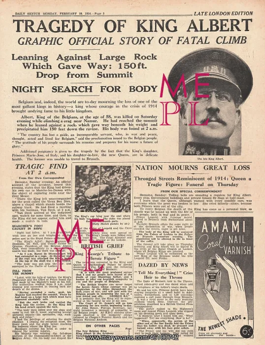 : newspaper - Death of King Albert of the Belgians : newspaper - Death of King Albert of the Belgians