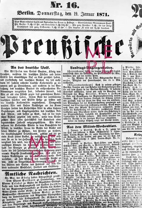 : Newspaper report after the proclamation of the emperor, 1871 : Newspaper report after the proclamation of the emperor, 1871