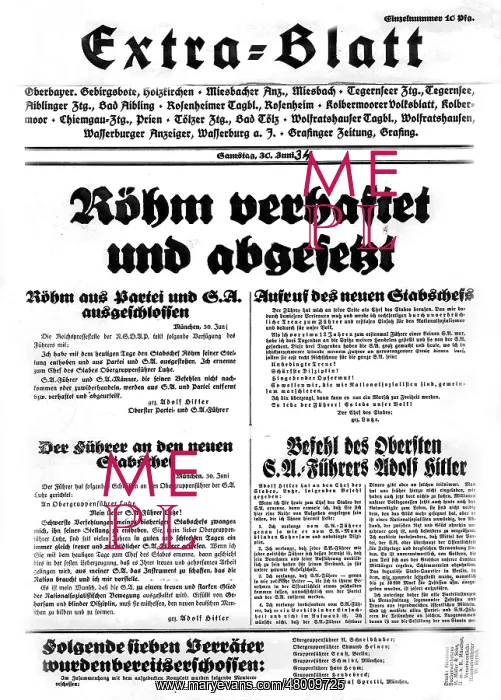 : Newspaper report to the Roehm putsch, 1934 : Newspaper report to the Roehm putsch, 1934