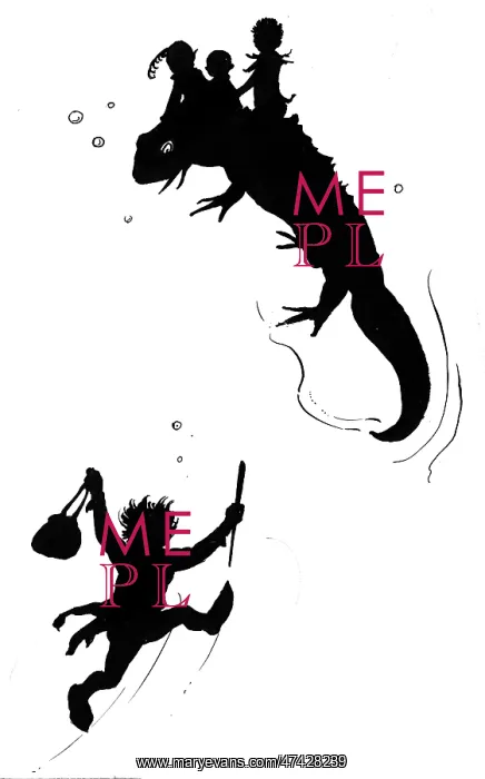 : Newt and elves (silhouette) : Newt and elves (silhouette)