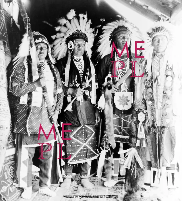 : Four Nez Perce Indians, dressed for dance, ? : Four Nez Perce Indians, dressed for dance, ?