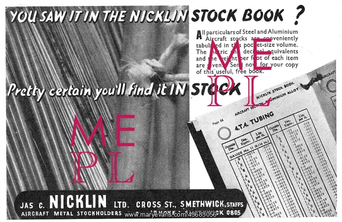  : Nicklin & Co. Smethwick. Aeroplane Steel Sheets