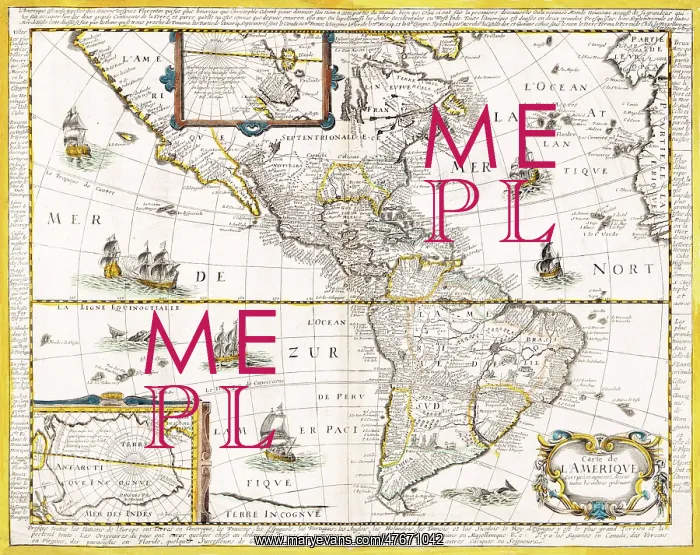: Nicolas Berey, The Americas Map, 1661 : Nicolas Berey, The Americas Map, 1661