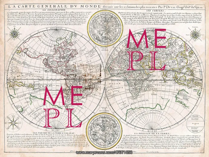 : Nicolas Berey, World Map, 1661 : Nicolas Berey, World Map, 1661