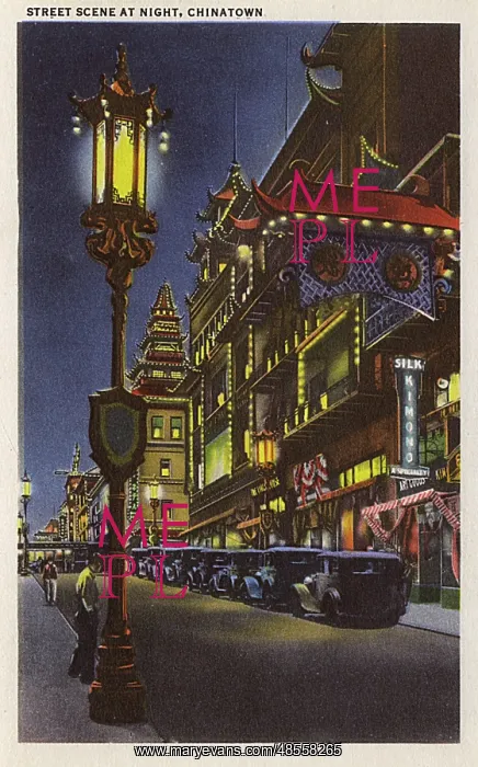 : Night scene, Chinatown, San Francisco, California, USA : Night scene, Chinatown, San Francisco, California, USA