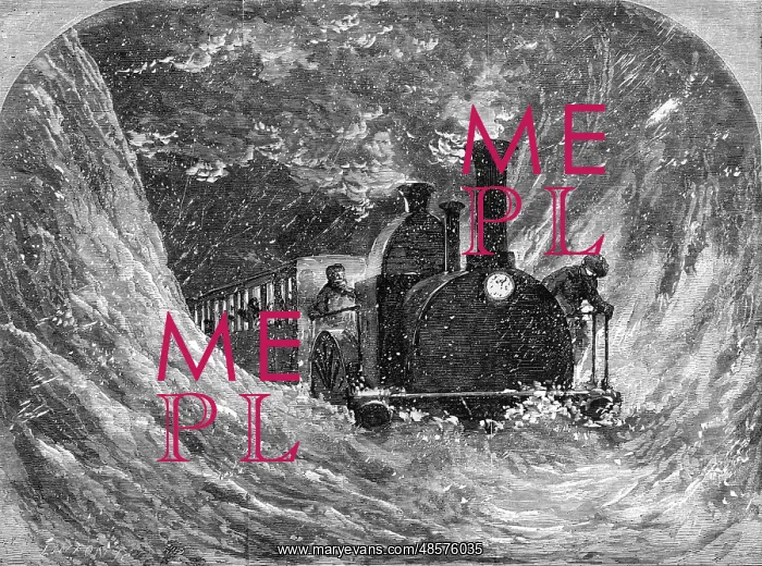 : A night train stopped by a snow drift : A night train stopped by a snow drift