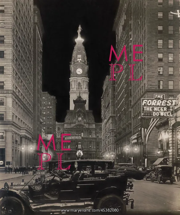 : Night view of Broad Street with illuminated : Night view of Broad Street with illuminated