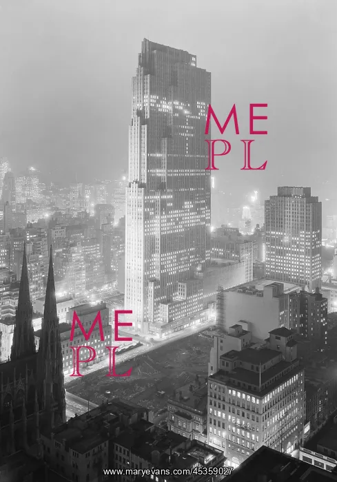 : Night view of Rockefeller Center and RCA Building : Night view of Rockefeller Center and RCA Building