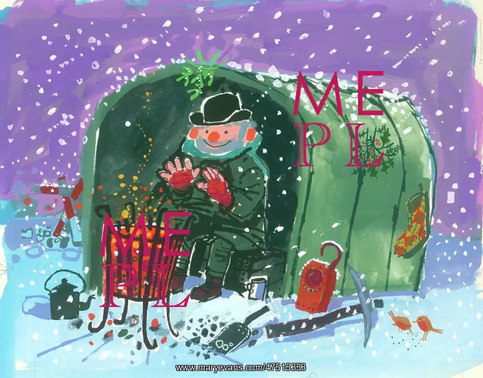 : Nightwatchman in hut in the snow : Nightwatchman in hut in the snow