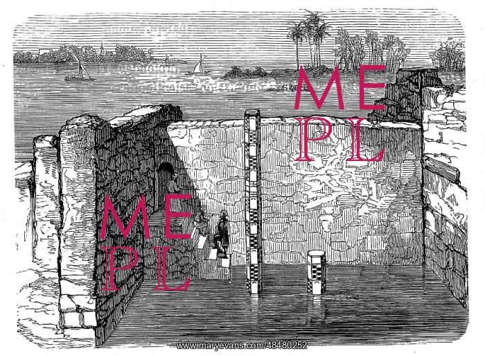 : Nilometer, remains of ancient device for measuring : Nilometer, remains of ancient device for measuring