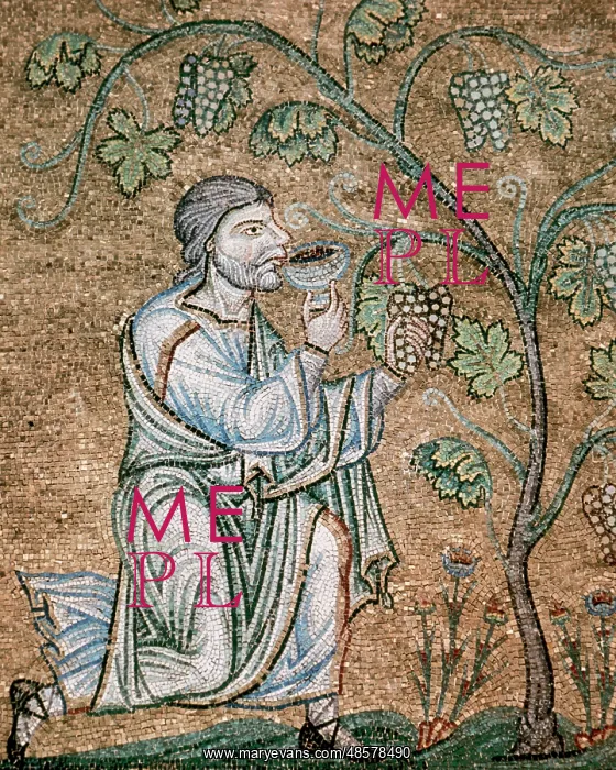 : Noah drinking wine. Mosaic in the Baptistery of St. Mark's B : Noah drinking wine. Mosaic in the Baptistery of St. Mark's B