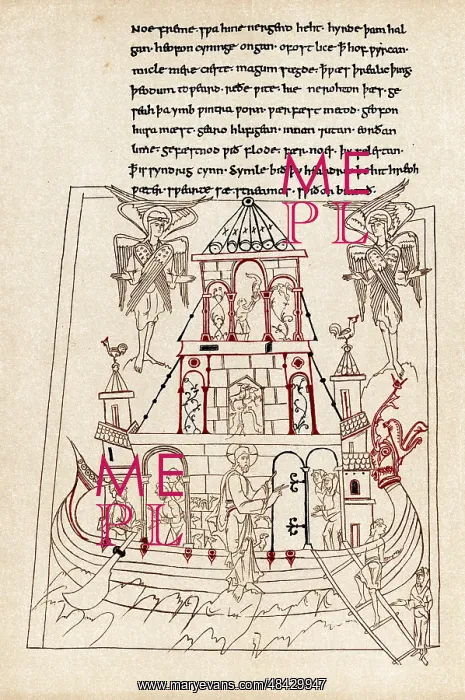 : Noah's Ark in form of a Viking ship with dragon : Noah's Ark in form of a Viking ship with dragon