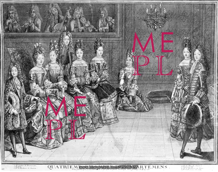 : Nobility at Versailles, engraving by Trouvain : Nobility at Versailles, engraving by Trouvain