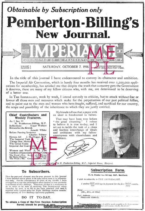 : Noel Pemberton-Billing The Imperialist Journal 1916 : Noel Pemberton-Billing The Imperialist Journal 1916