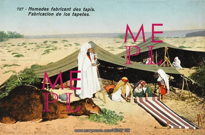 : Nomads making rugs in the desert, Tunisia : Nomads making rugs in the desert, Tunisia