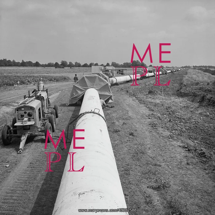 : Norfolk. A view of the Fens gas pipeline, showing protective canopies located : Norfolk. A view of the Fens gas pipeline, showing protective canopies located