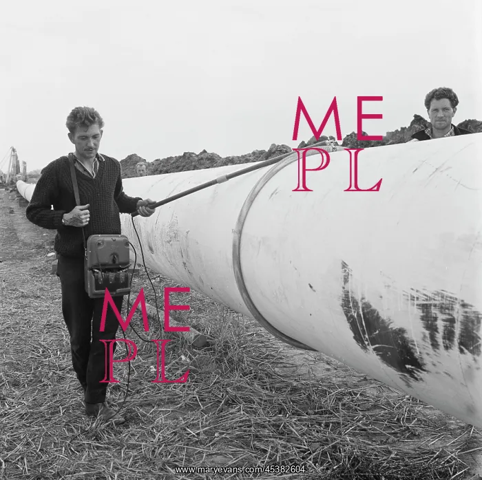 : Norfolk. A worker walking along a section of the Fens gas pipeline : Norfolk. A worker walking along a section of the Fens gas pipeline