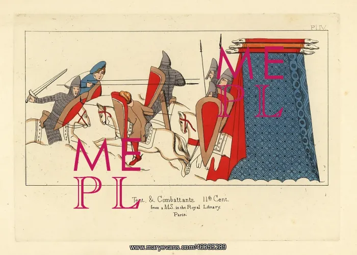 : Norman cavalry in combat, with a military : Norman cavalry in combat, with a military
