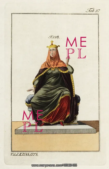 : A Norman queen wearing mantle, veil and crown : A Norman queen wearing mantle, veil and crown