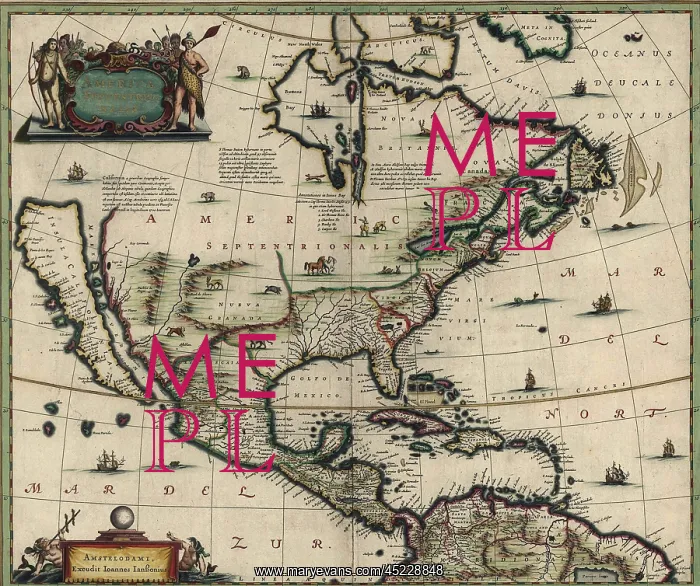: North American map created in 1652 showing ? : North American map created in 1652 showing ?