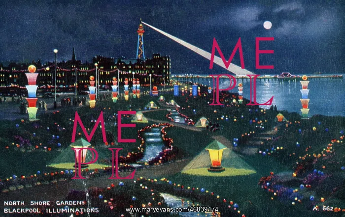 : North Shore Gardens and the Blackpool Illuminations at night : North Shore Gardens and the Blackpool Illuminations at night