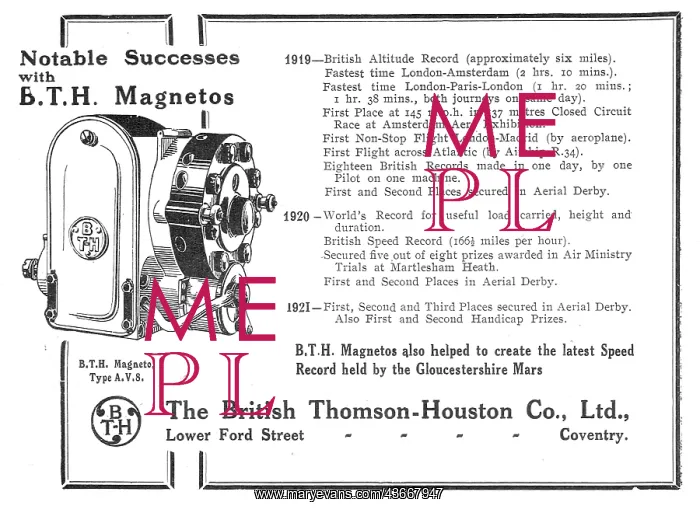 : Notable Successes With BTH Aero-Engine Magnetos : Notable Successes With BTH Aero-Engine Magnetos