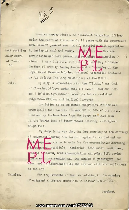 : Notes relating to Board of Trade Titanic inquiry : Notes relating to Board of Trade Titanic inquiry