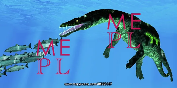 : A Nothosaurus attacking a school of Atlantic salmon : A Nothosaurus attacking a school of Atlantic salmon