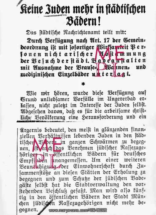 : Notice for the exclusion of Jews from baths : Notice for the exclusion of Jews from baths