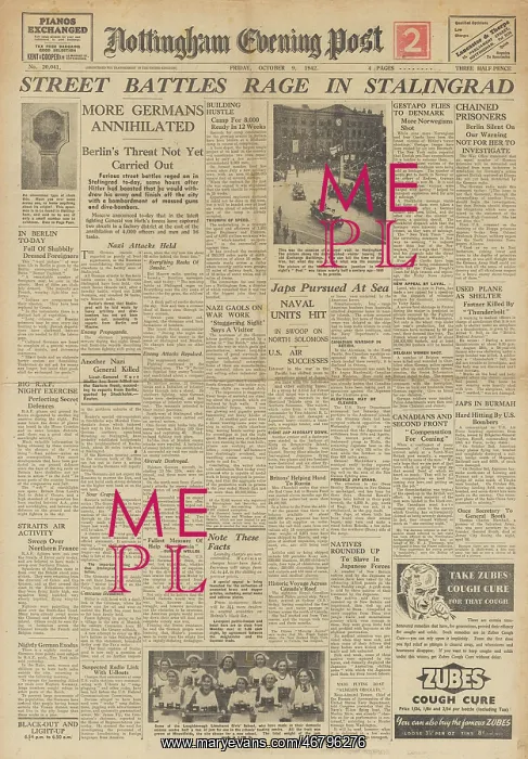: Nottingham Evening Post front page Battle of Stalingrad : Nottingham Evening Post front page Battle of Stalingrad