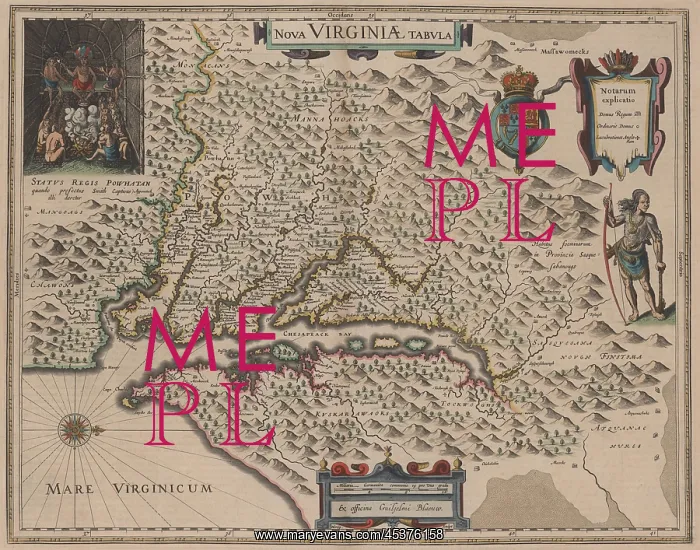 : NOVA VIRGINIAE TABULA, 1635, by Dutch master : NOVA VIRGINIAE TABULA, 1635, by Dutch master