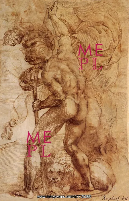 : Nude man with standard and lion, by Raphael : Nude man with standard and lion, by Raphael