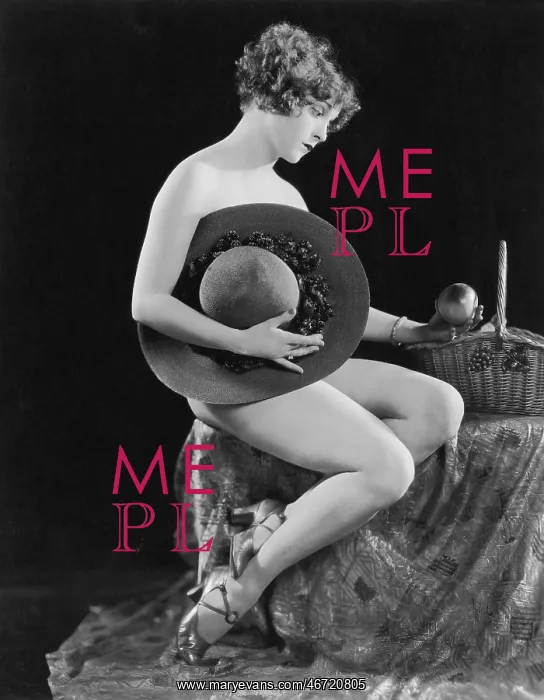 : Nude woman covered by hat : Nude woman covered by hat
