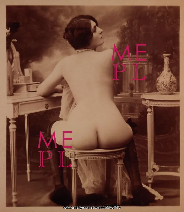 : Nude Woman Sitting on Dressing Table Stool : Nude Woman Sitting on Dressing Table Stool