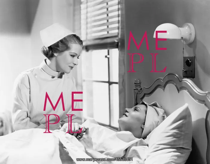 : Nurse comforts a patient in a hospital bed, talking : Nurse comforts a patient in a hospital bed, talking