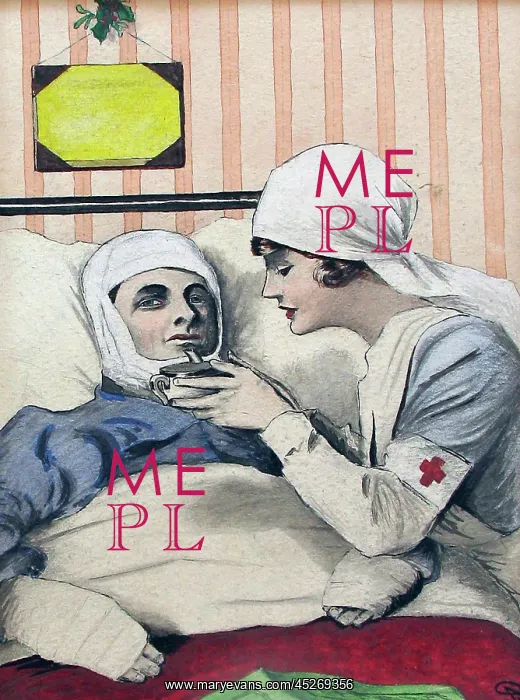 : A nurse tending the wounded artist, Albert Stringer : A nurse tending the wounded artist, Albert Stringer