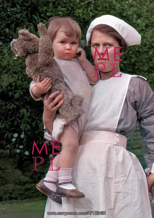 : Nurse with toddler and teddy bear : Nurse with toddler and teddy bear