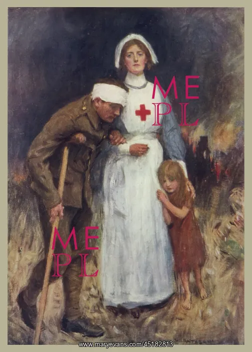 : Nurse with wounded soldier, WW1 : Nurse with wounded soldier, WW1