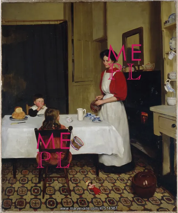 : Nursery Tea ' two children sitting at a table : Nursery Tea ' two children sitting at a table