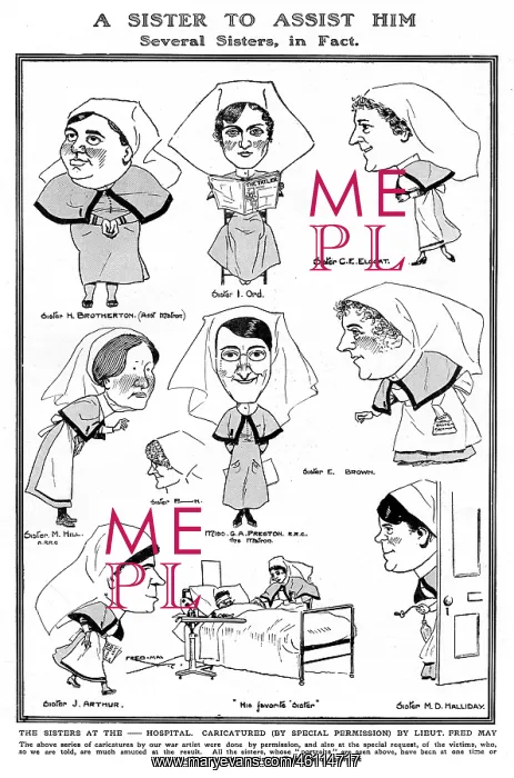 : Nursing caricatures by Fred May, WW1 : Nursing caricatures by Fred May, WW1