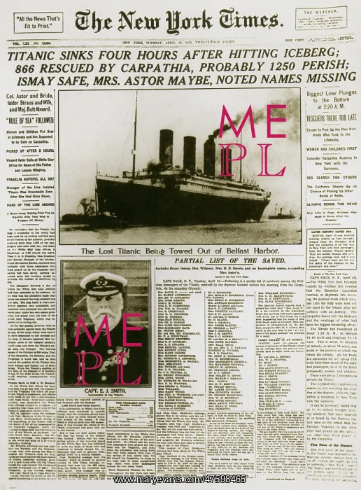 : NY Times, Sinking of the Titanic, 1912 : NY Times, Sinking of the Titanic, 1912