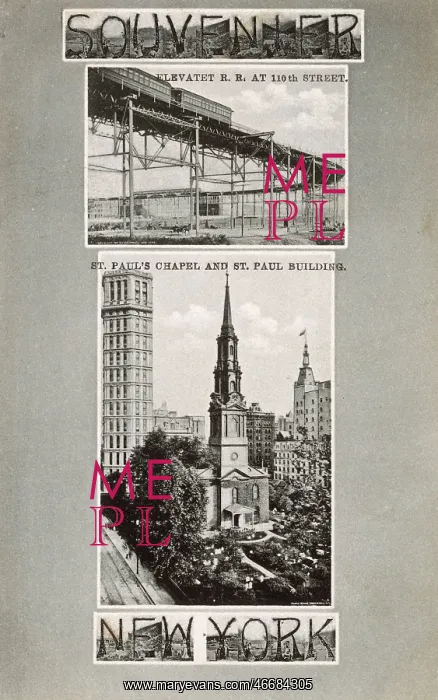 : NYC - Elevated Railway at 110th Street and St. Paul's Chapel : NYC - Elevated Railway at 110th Street and St. Paul's Chapel
