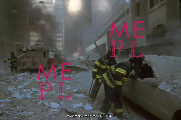 : NYC firemen checking a car on Barclay Street after : NYC firemen checking a car on Barclay Street after